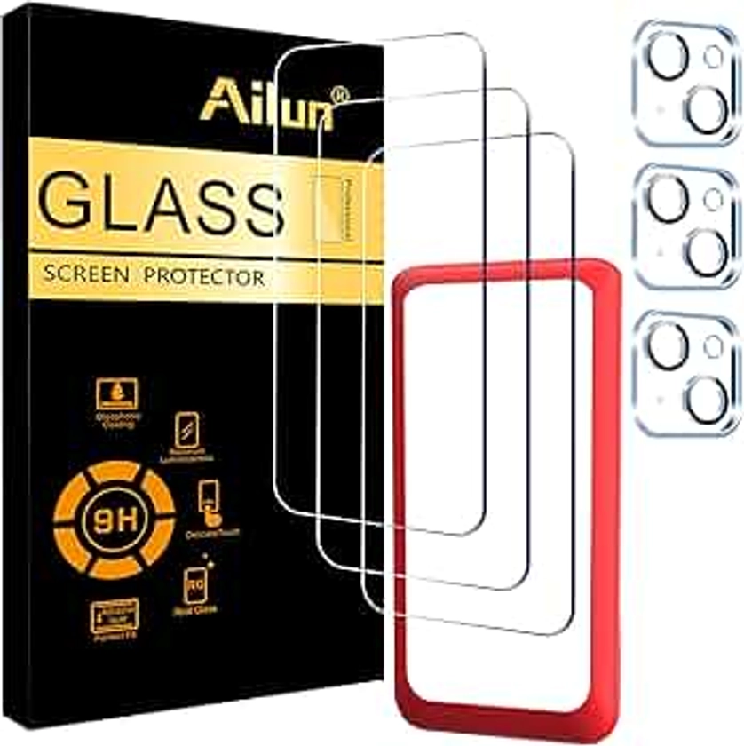 Ailun 3 Pack Screen Protector for iPhone 15 [6.1 inch] + 3 Pack Camera Lens Protector with Installation Frame,Case Friendly Tempered Glass Film,[9H Hardness] - HD [6 Pack]