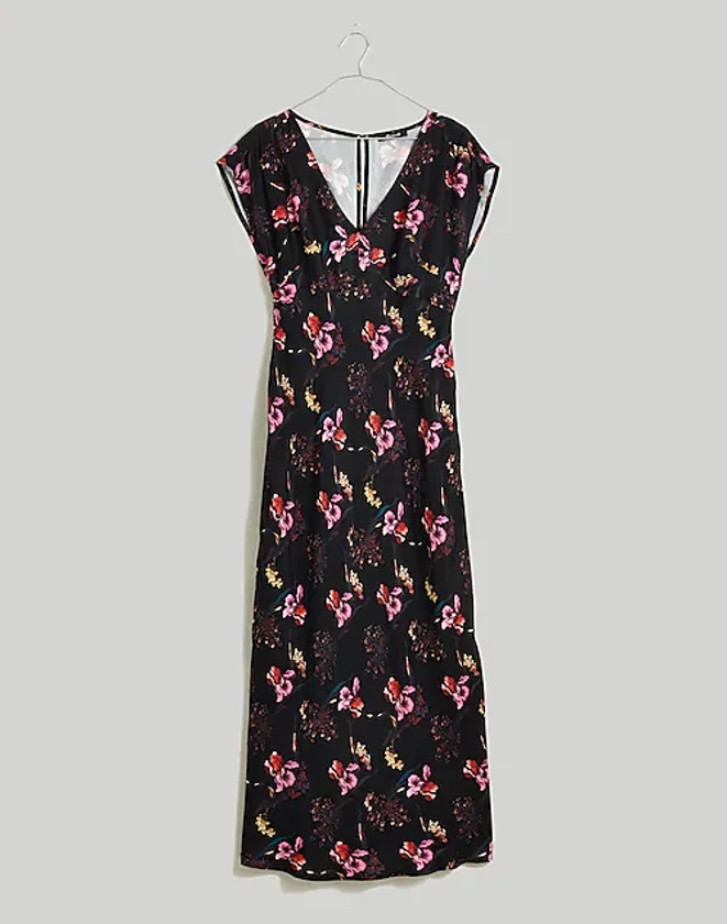 Wide V-Neck Midi Dress in Floral Cupro-Blend