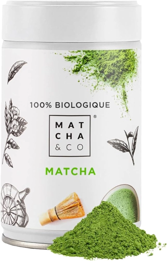 Matcha & CO Thé Matcha 100% Biologique 80 g [Qualité Cérémonielle] Poudre de thé Vert Biologique du Japon.