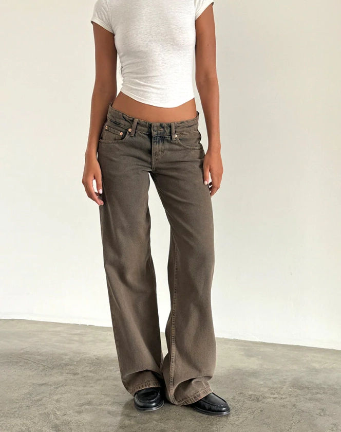 Low Rise Parallel Jeans in Dark Sand