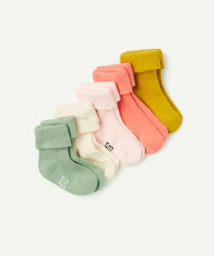 Lot de 5 chaussettes hautes colorées bébé fille en coton bio avec plis - whisper white | TAO Kids by Tape à l'œil