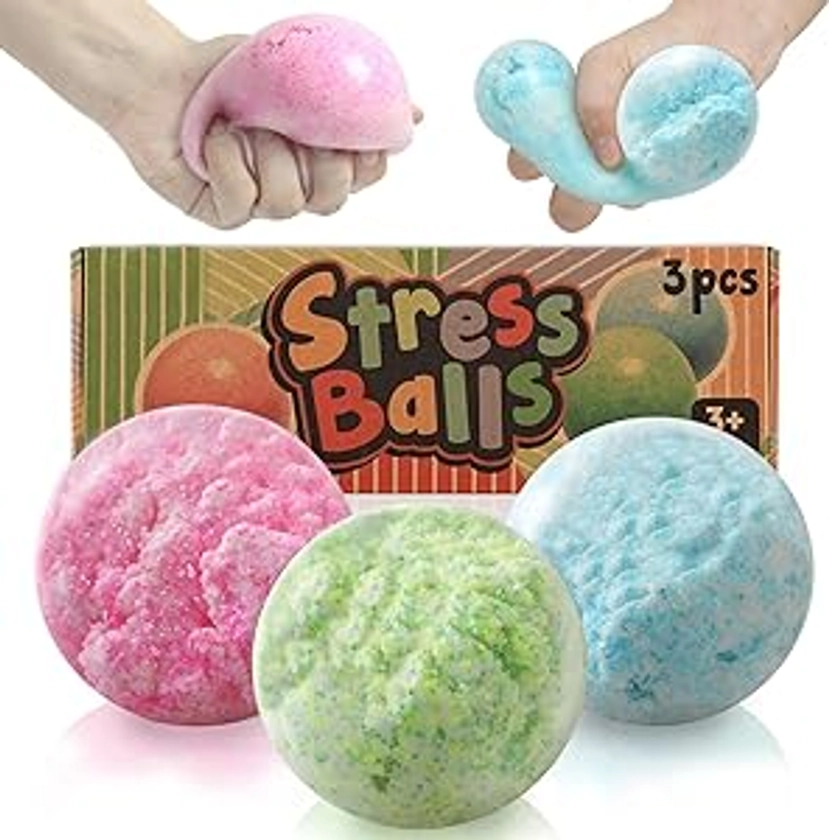 KLT Giant Stress Balls for Adults and Kids: 3PCS Sensory Balls to Anxiety and Stress Relief, Anti Fidget Squishy Toys Squeeze Ball for Kids with Autism /ADD, Goodie Bag and Stocking Stuffers (3.5")