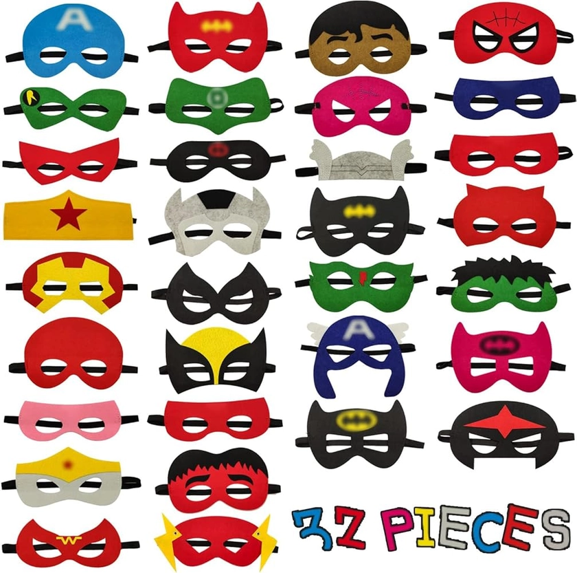 Superhero Masks, 32 Pcs Super Hero Cosplay Party Masks, Avengers Felt Masks Costumes Toy Gift for Boys Girls, Boys & Girls Felt Eye Mask for Cosplay, Birthday Party or Masquerade Halloween Xmas