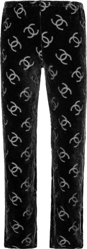 Chanel Black Velour Logo Spring 1996 Pants