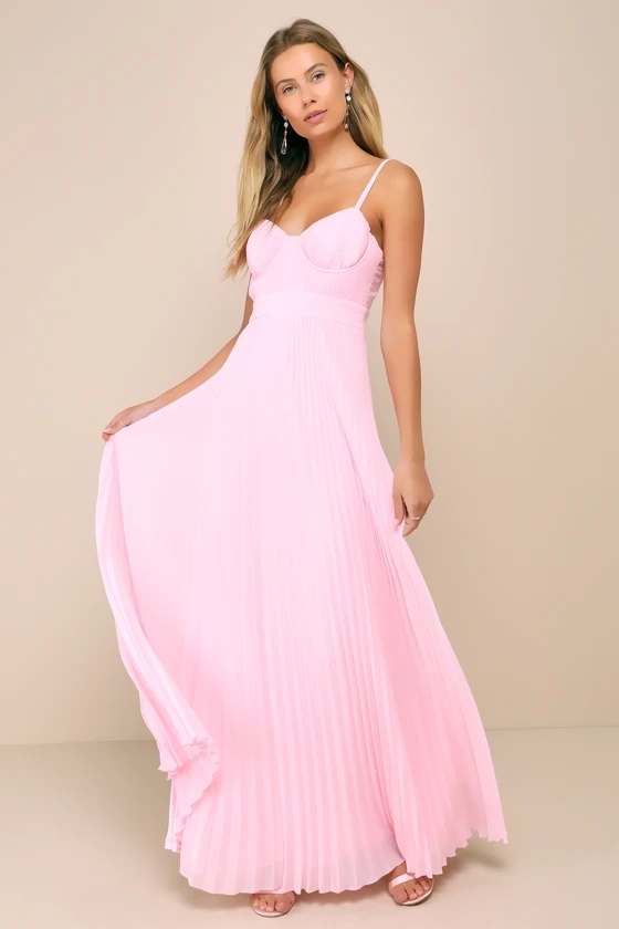 Certainly Lovely Light Pink Pleated Bustier Maxi Dress