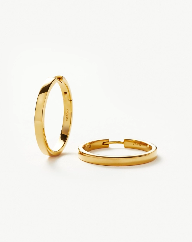 Classic Flat Medium Hoop Earrings | 18ct Gold Plated Vermeil Earrings