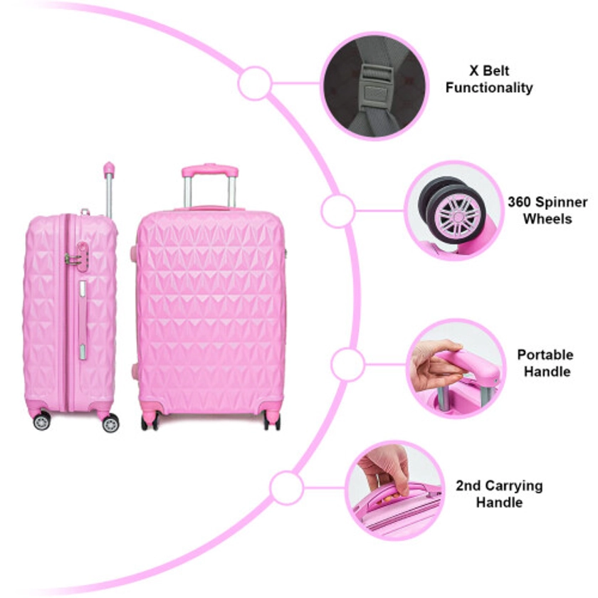 (LARGE 28'' PINK) Hard Shell Suitcase 4 Spinner Wheels ABS Trolley on OnBuy