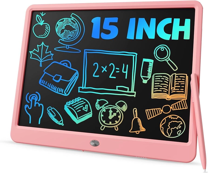 TEKFUN Teen Girl Gifts Ideas, 15inch LCD Writing Tablet for Kids Age 8-10 and Up, Doodle Board 4 5 6 7 Year Old Girl Toys, Mothdays Day Gifts Homeschool Supplies Easter Gifts for Toddlers (Pink)