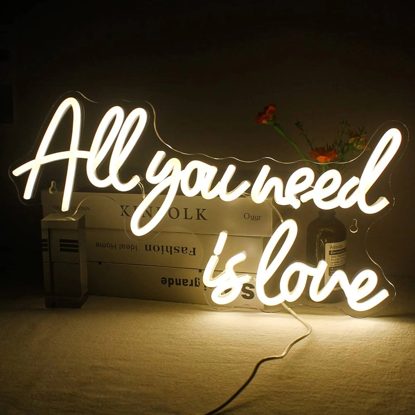 All You Need is Love Neon Sign,Enseigne au néon LED pour décoration de fête de mariage, enseignes au néon de mur d'art pour la maison chambre d'enfants fête de mariage toile de fond décoration