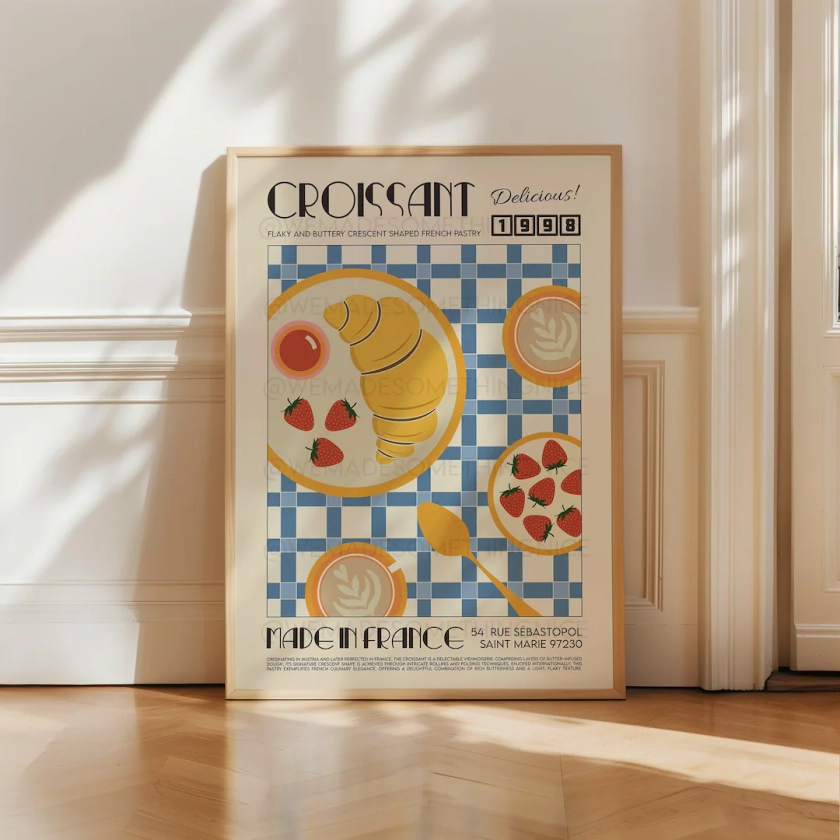 French Croissant Poster, Kitchen Art, Kitchen Poster, Kitchen Print, Food Print, Modern Kitchen Decor, Retro Poster, Coffee Poster - Etsy