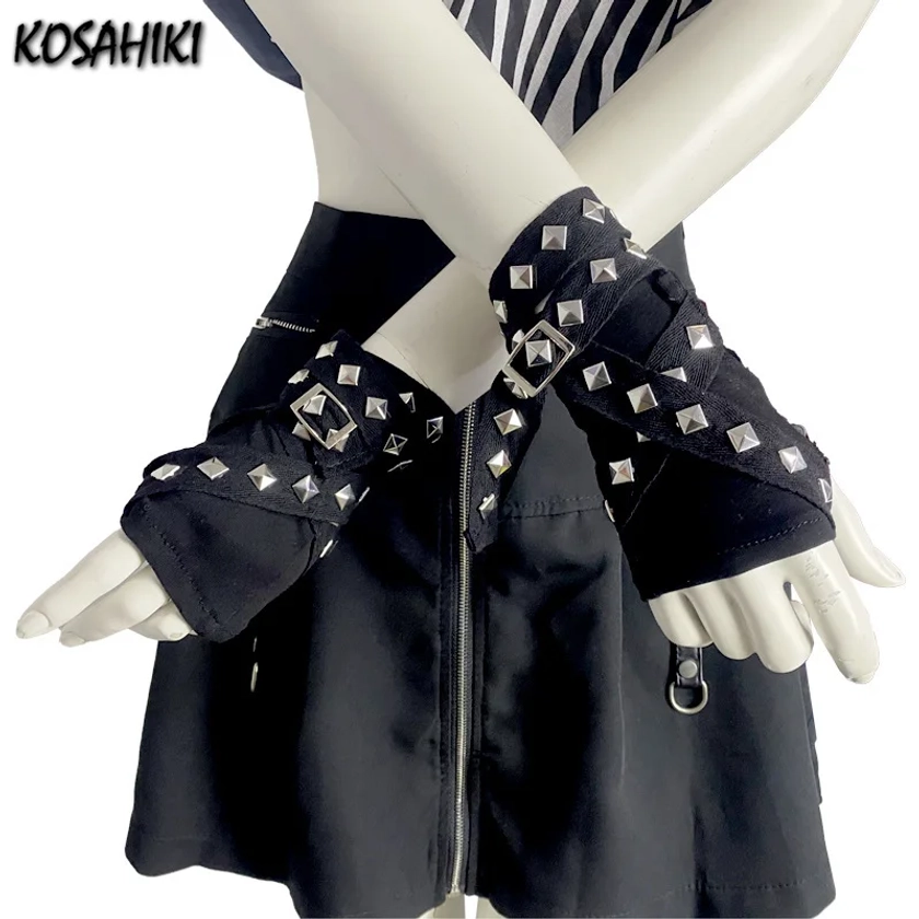 Harajuku-guantes cortos con remaches Punk para mujer, ropa de calle, estilo gótico, Cosplay, Grunge, calentador de brazos, estética Y2k, Otoño, 2024 - AliExpress