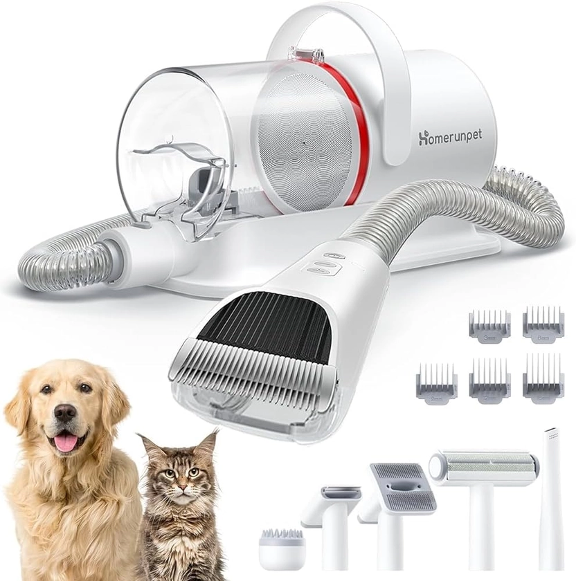 Homerunpet Aspirateur Poil de Chien, Ultrasilencieux & Super Aspirant Kit de Toilettage pour Animaux de Compagnie, Professionnel Tondeuse Chien Chat avec 6 Outils de Toilettage, 1.85L