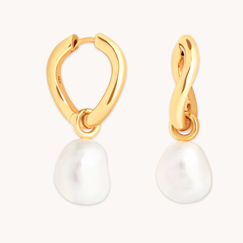 Pearl Charm Gold Hoops | Astrid & Miyu Earrings