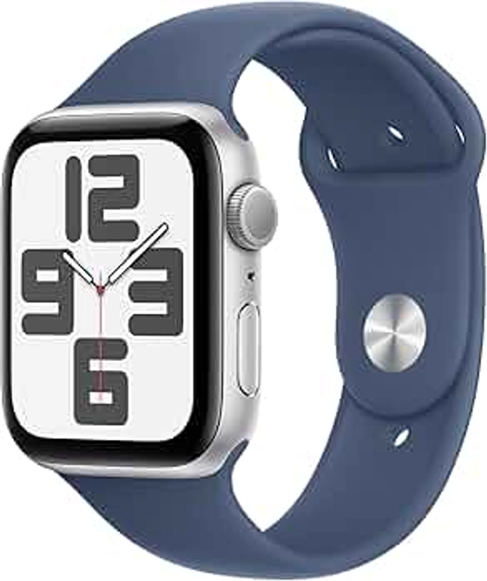 Apple Watch SE (2nd Gen) [GPS 44mm] Smartwatch with Silver Aluminium Case with Denim Sport Band M/L. Fitness and Sleep Trackers, Crash Detection, Heart Rate Monitor, Retina Display