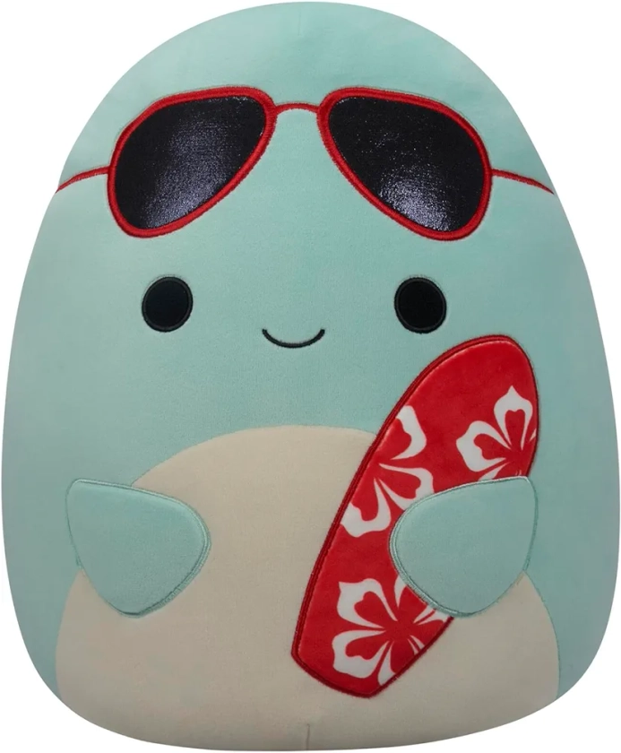 Squishmallows Original 14-Inch Perry Teal Dolphin with Red Surfboard - Official Jazwares Large Plush