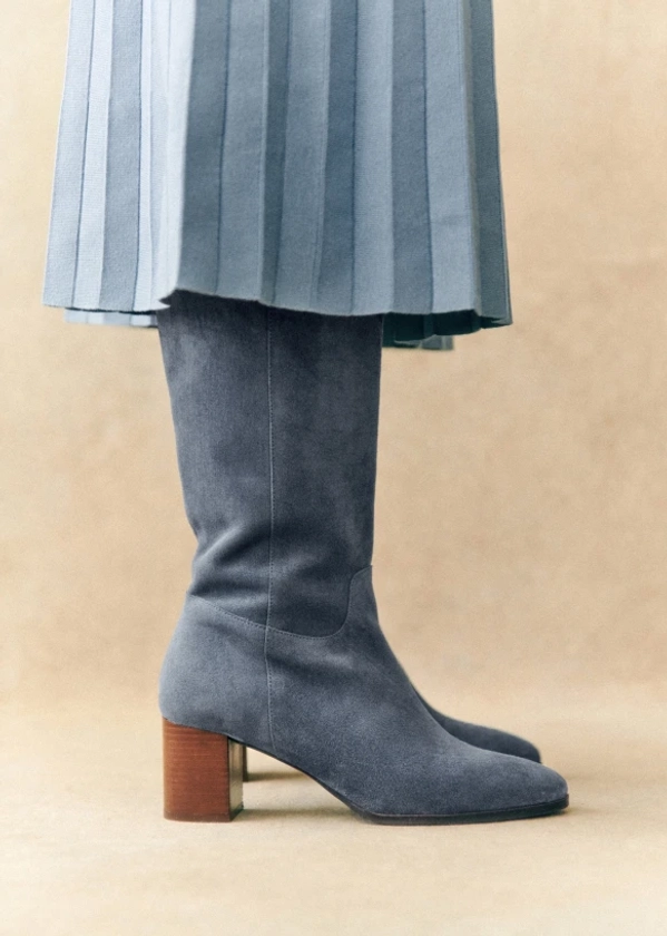 Bottes Adèle - Denim - Croûte de cuir bovin - Sézane