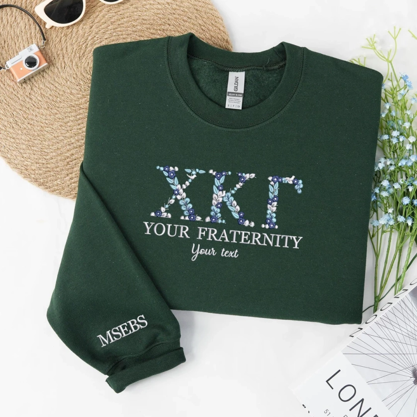 College Floral Letter Embroidered Sweatshirt, Custom Floral Greek Letter Crewneck, Alphabet Sorority Shirt, Back to School, Graduation Gift - Etsy