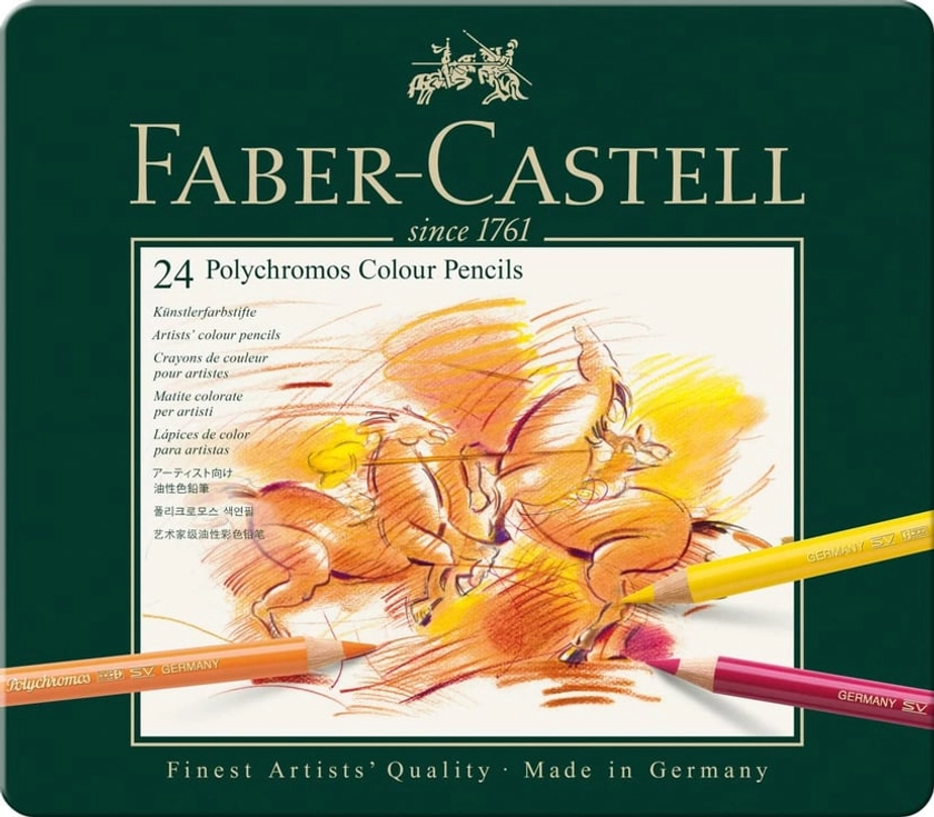 Boîte en métal Faber-Castell - Polychromos - 24 crayons - Coffrets crayons de couleur - Crayons de Couleur Adultes - Crayons de Dessin et Esquisse - Dessin - Pastel | Cultura