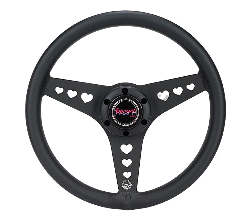 NRG Innovations x Prisma Lab - Aluminum Steering Wheel - Black w/Heart Cutout Spokes