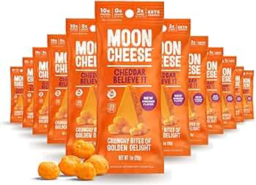 Moon Cheese Cheddar Believe It, 1 Ounce, 12-Pack, Crunchy, Protein-Rich Cheese Snack, Keto Friendly, 100% Real Cheese