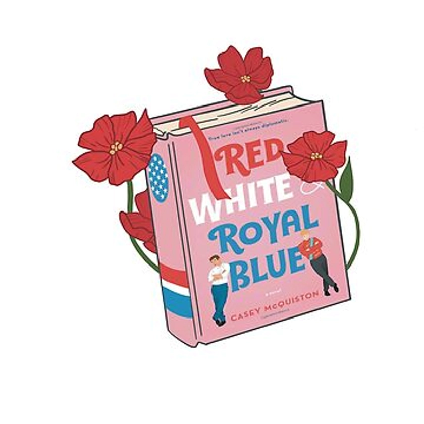 Sticker for Sale avec l'œuvre « Couverture de livre rouge, blanche et bleu roi avec des fleurs » de l'artiste Tessa Van Vooren