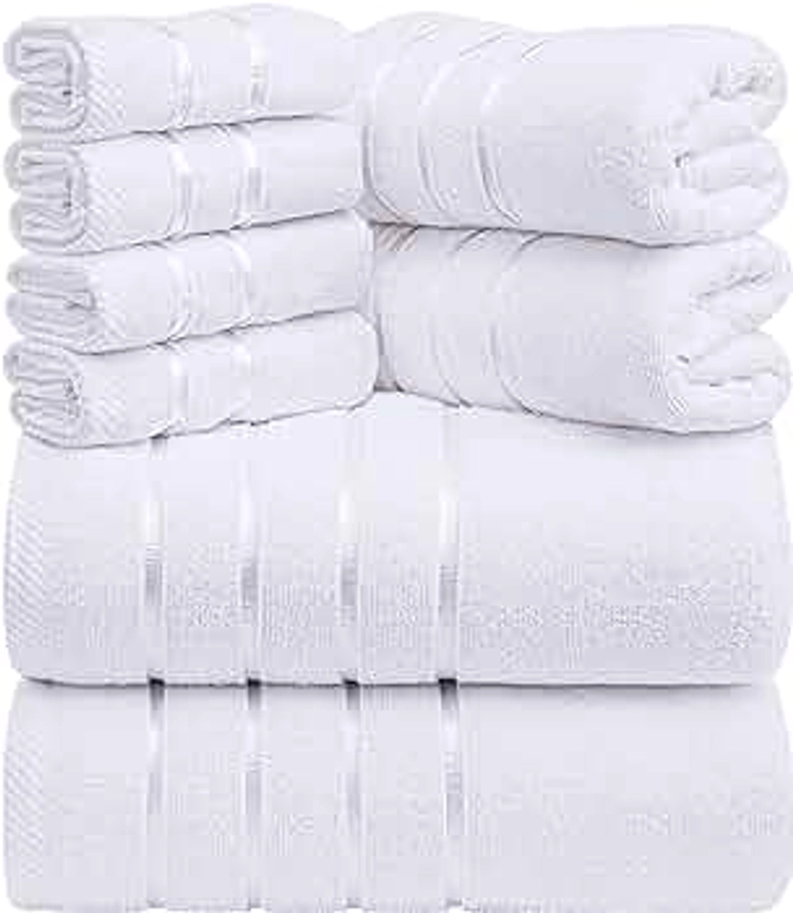 Utopia Towels - Set Di Asciugamani Di Lusso Da 8 Pezzi, 2 Asciugamani Da Bagno, 2 Asciugamani A Mano e 4 Strofinacci, Altamente Assorbenti 97% Cotone Filato Ad Anello(Bianco)