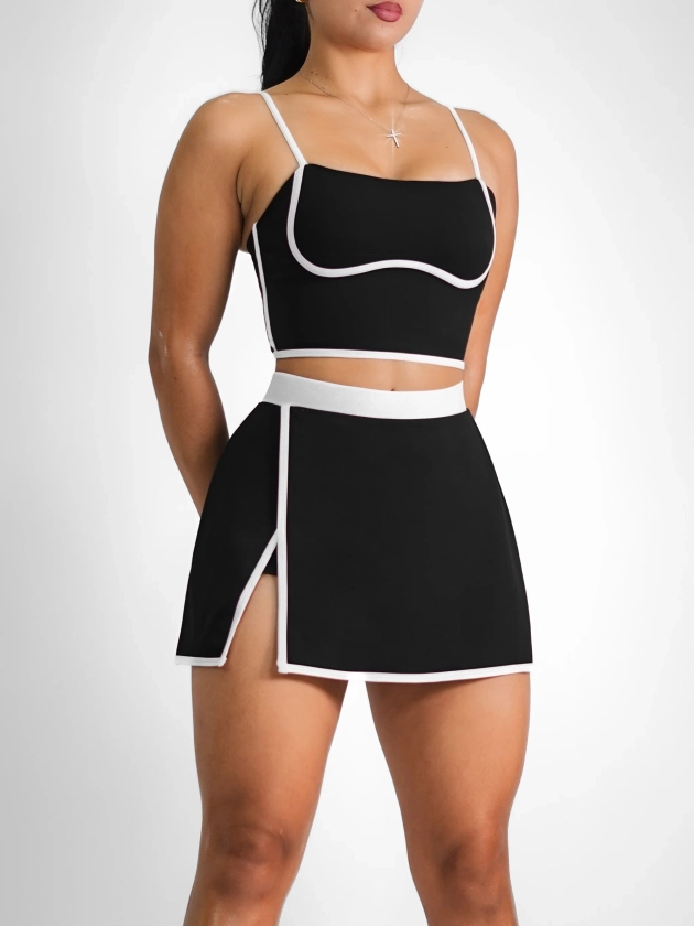 Starlit Contrast Sports Top (Black)