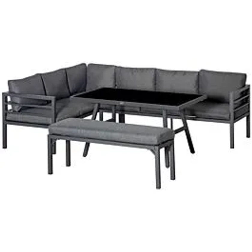 Outsunny 8 Seater Aluminium Garden Dining Sofa Furniture Set With Cushions
