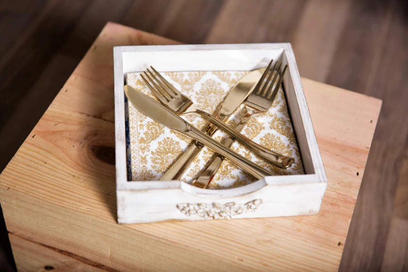 Porte-serviettes en bois, décoration de table de ferme en or blanc, décoration de cuisine, salle à manger, petit plateau polyvalent