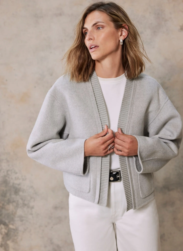 Grey Wool Blend Boxy Jacket