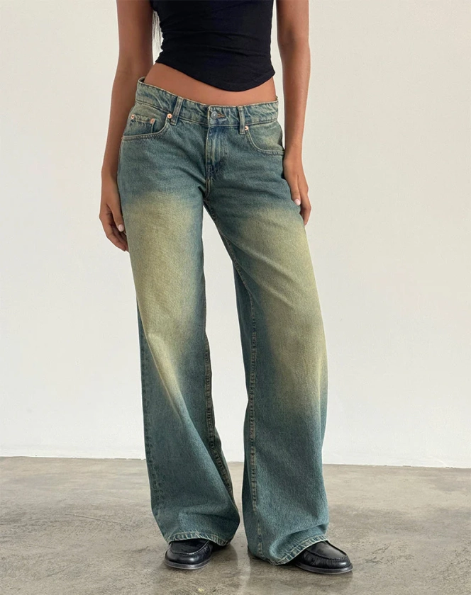 Roomy Extra Wide Low Rise Jean in Mid Used Green