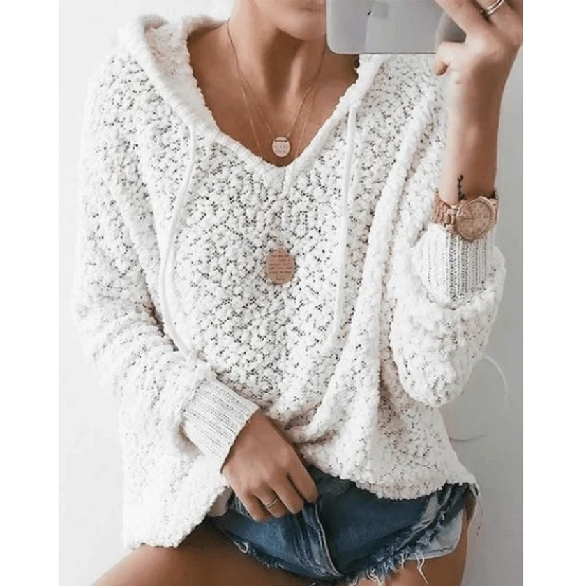 White Knit Hooded Sweater