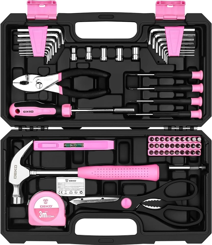 Pink Tool Kit：DEKO Tool Set, Pink Hand Tool Kit DIY for Women 62 Pieces, Ladies Tool Box for Home : Amazon.co.uk: DIY & Tools