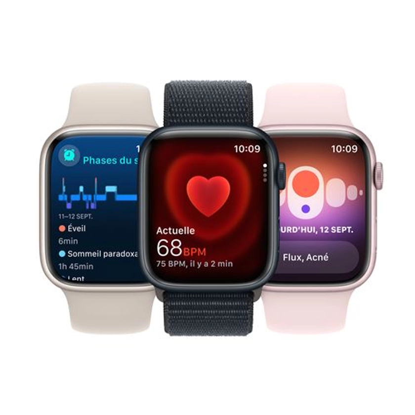 Apple Watch Series 9 GPS Boîtier en Aluminium Minuit de 41 mm avec Bracelet Sport Minuit S/M