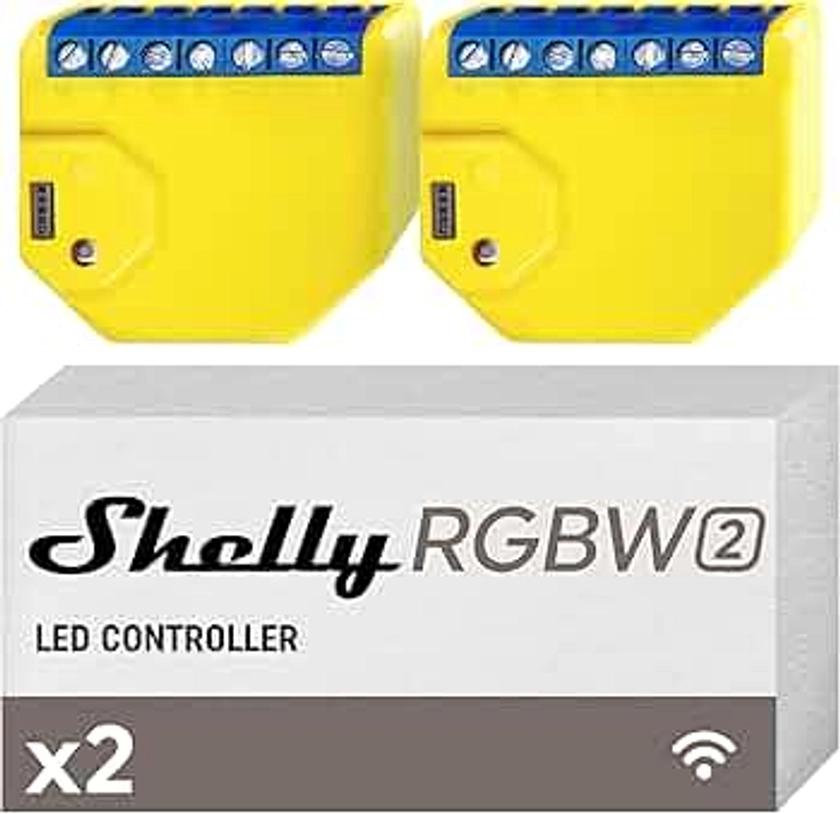 Shelly RGBW2 | Module relais Wi-Fi pour Bandes LED RGBW | Variateur de lumière | Domotique | Compatible Alexa & Google Home | App iOS Android | Minuterie & Scènes intelligentes (Lot de 2)