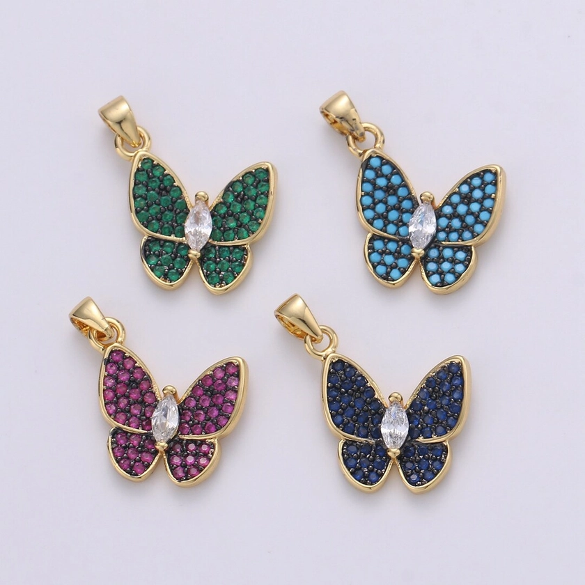 14k Gold Filled Charm Dainty Cubic Butterfly Pendant, Bracelet Charm, Necklace Pendant, Micro Pave Animal Jewelry Supply I-375I-378 - Etsy