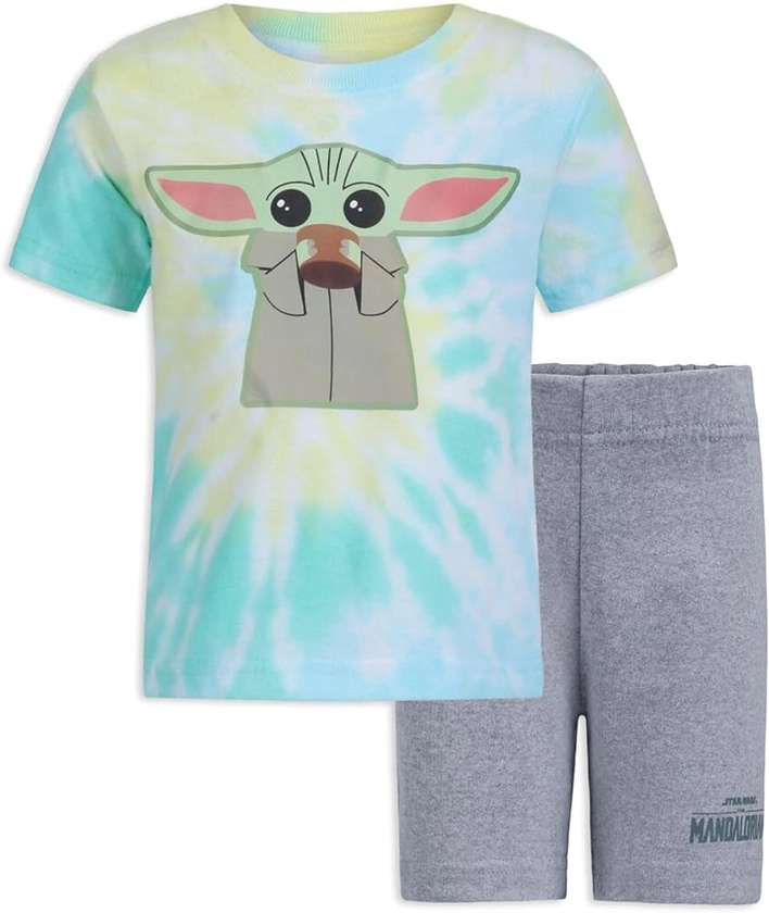 STAR WARS Baby Yoda Boys’ T-Shirt and Short Set for Toddler and Little Kids – Multicolor