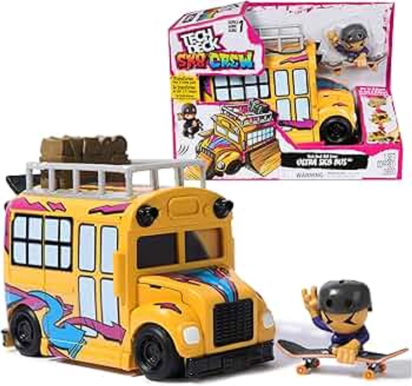 TECH DECK Sk8 Crew 2-in-1 Transforming Ultra Sk8 Bus & Storage with Fingerboard & Figure, Collectible Mini Skateboards, Kids Toys for Ages 5 and up