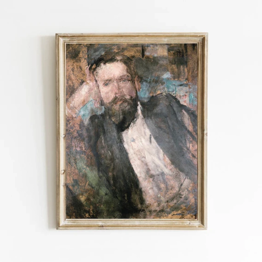 Vintage Portrait Painting, Man Portrait Oil Painting, Gentleman Portrait Print, Printable Art, Downloadable Digital Art Print