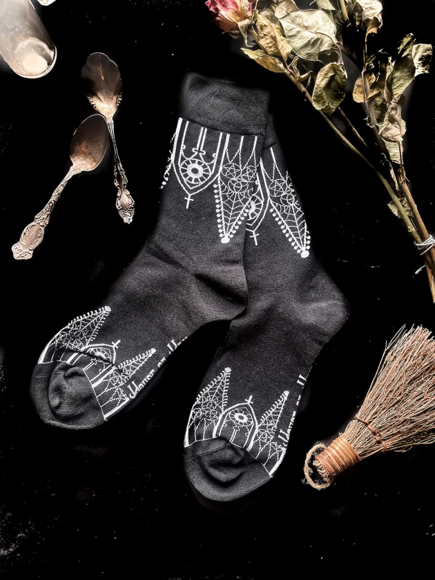 Gothic Gable Socks | unisex | one size | socks | witchy socks | dark academia | goth | goth fashion | goth accessory