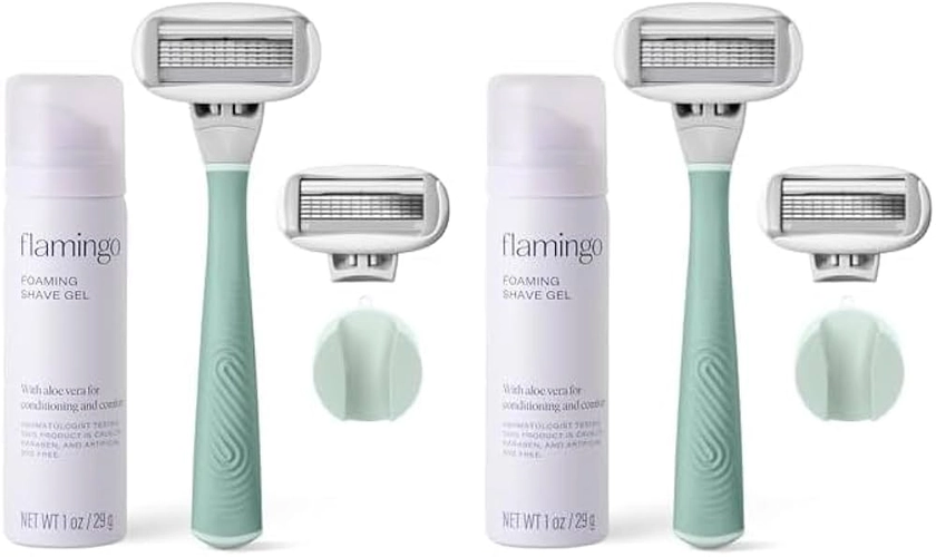 Amazon.com: FLAMINGO 5-Blade Razors for Women - 1 Razor Handle + 1oz Foaming Shave Gel + 1 Shower Holder - Sage (Pack of 2) : Beauty & Personal Care