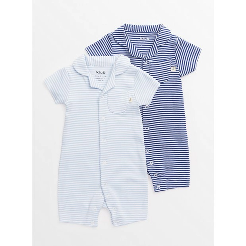 Buy Light Blue & Navy Stripe Collar Rompers 2 Pack 18-24 months | All-in-ones and rompers | Tu