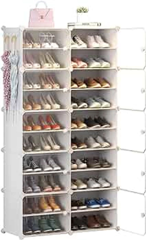 ANNA TOSANI Zapatero con Cubierta,10 Niveles 40 pares de Armario de Almacenamiento de Zapatos, Cajas de Zapatos de Estantes de Plástico para Zapatos, Organizador para Armario, Pasillo, Dormitorio