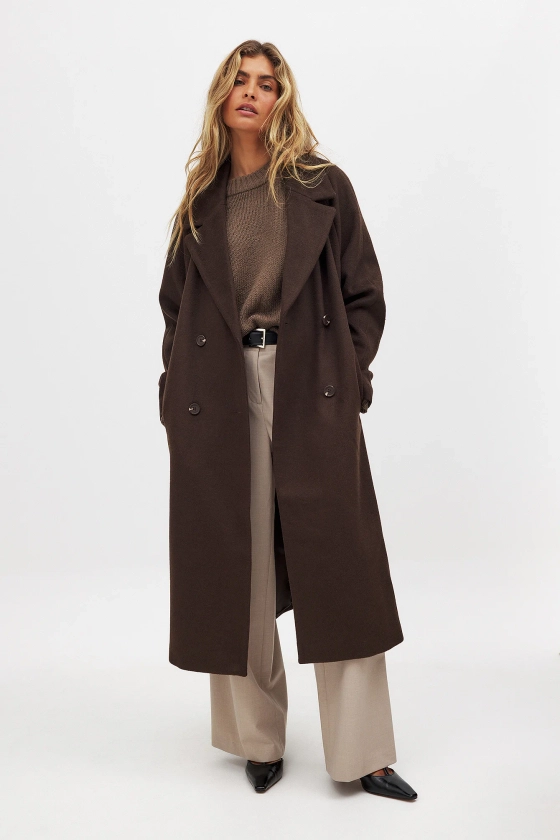 Wool Blend Oversized Coat Marron