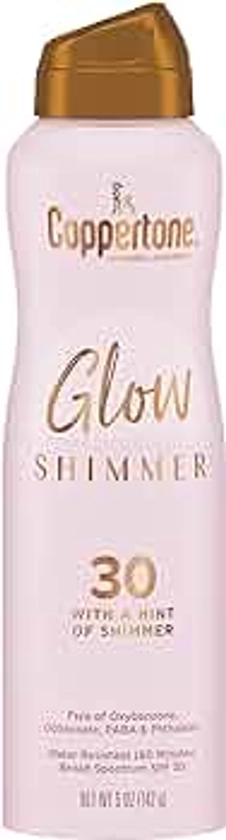 Coppertone Glow with Shimmer Sunscreen Spray, Water Resistant, Broad Spectrum SPF 30, 5 Oz Spray