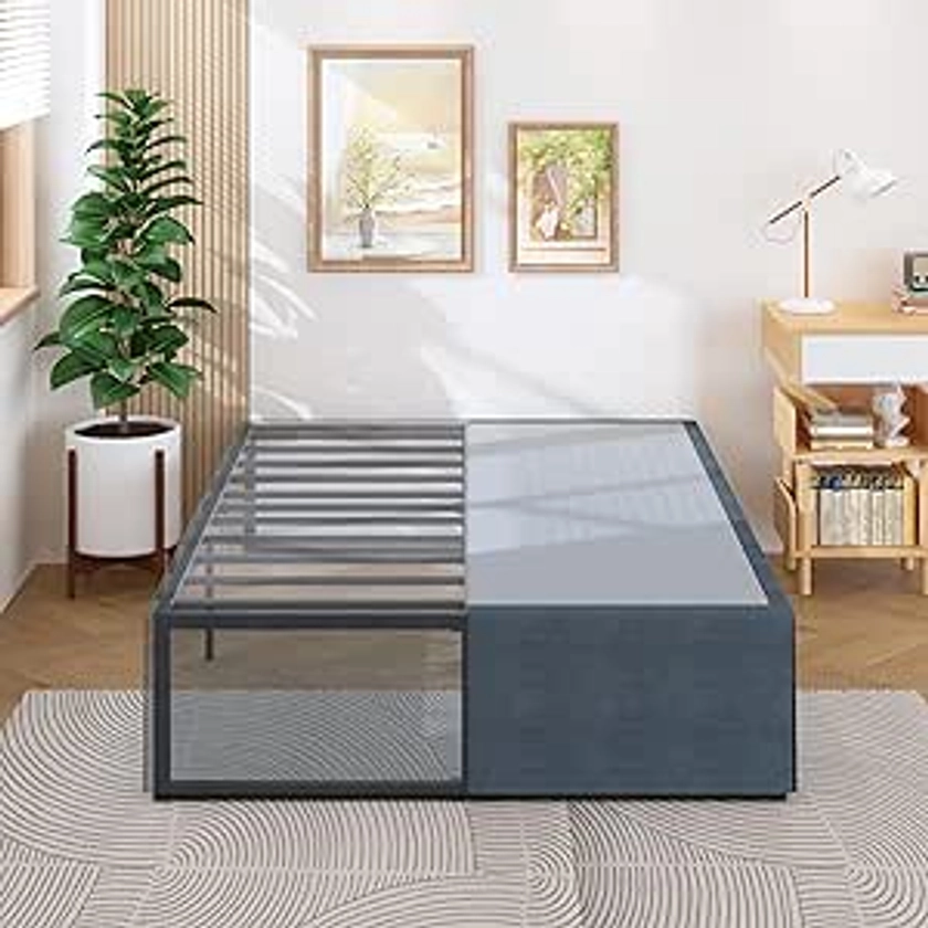 Amazon.com: Lutown-Teen 18 Inch Queen Bed Frame with Cover Skirt, Heavy Duty Steel Slat Support Metal Platform Bed Frame Queen Size No Box Spring Needed, Easy Assembly, Black and Blue : Home & Kitchen