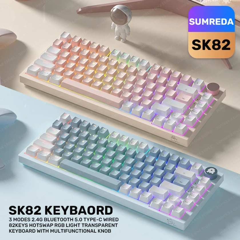 SK82-Clavier mécanique filaire Bluetooth sans fil, rétroéclairage RVB, échange à chaud, structure de joint, jeu, 3 modes, 2.4G