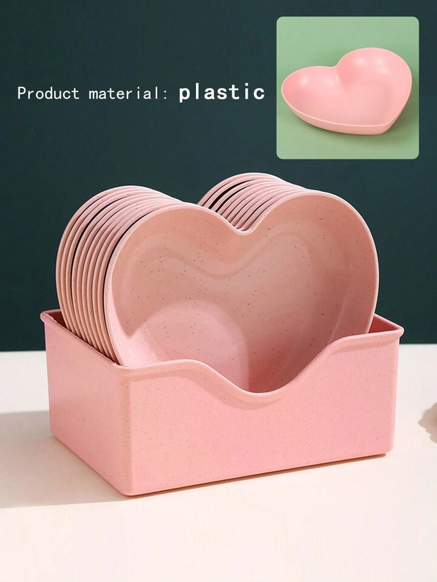 1pc/5pcs Heart-Shaped Plastic Snack Plate,Suitable For Candy, Fruit, Home And Party