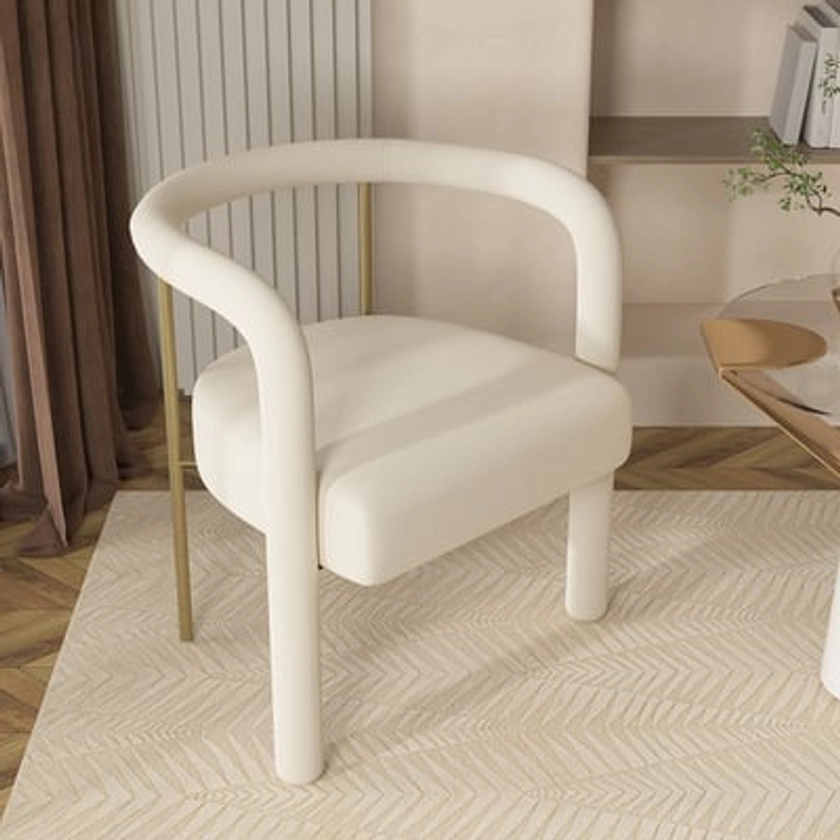 White Modern Accent Chair Velvet Upholstered Arm Chair with Gold Plating Legs | Homary 