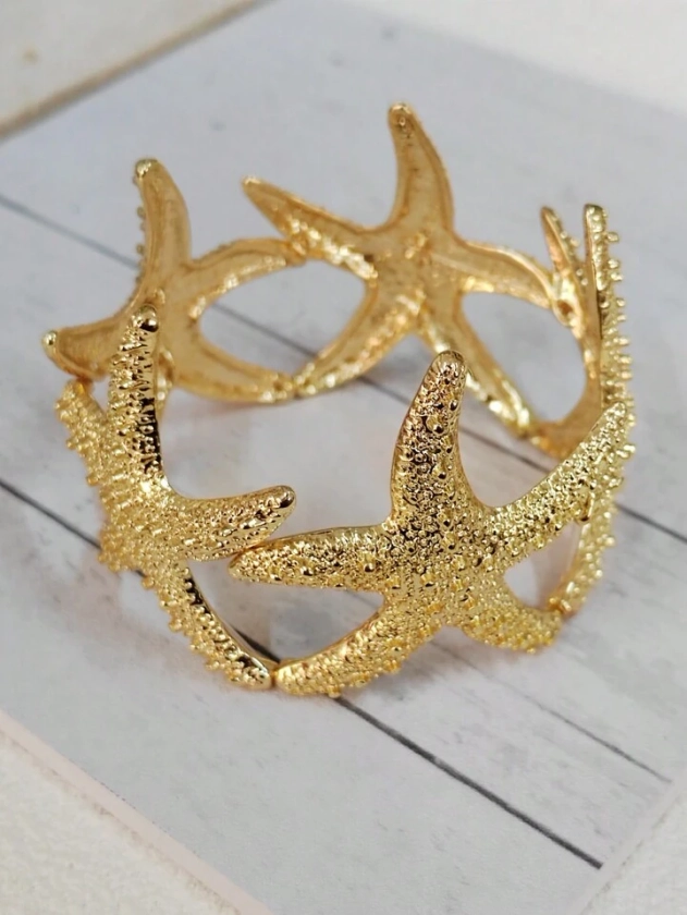 Elastic Gold Silver Big Starfish Bracelet Bangle Beach Jewelry